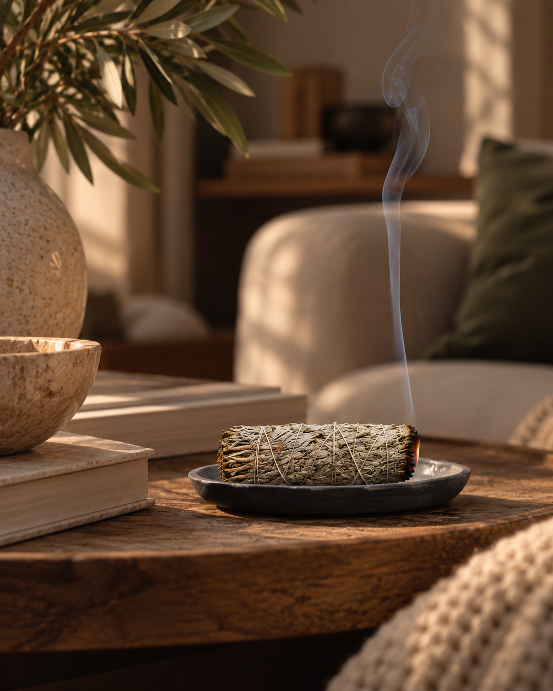 Blue Sage Smudge Stick with Concrete Tray